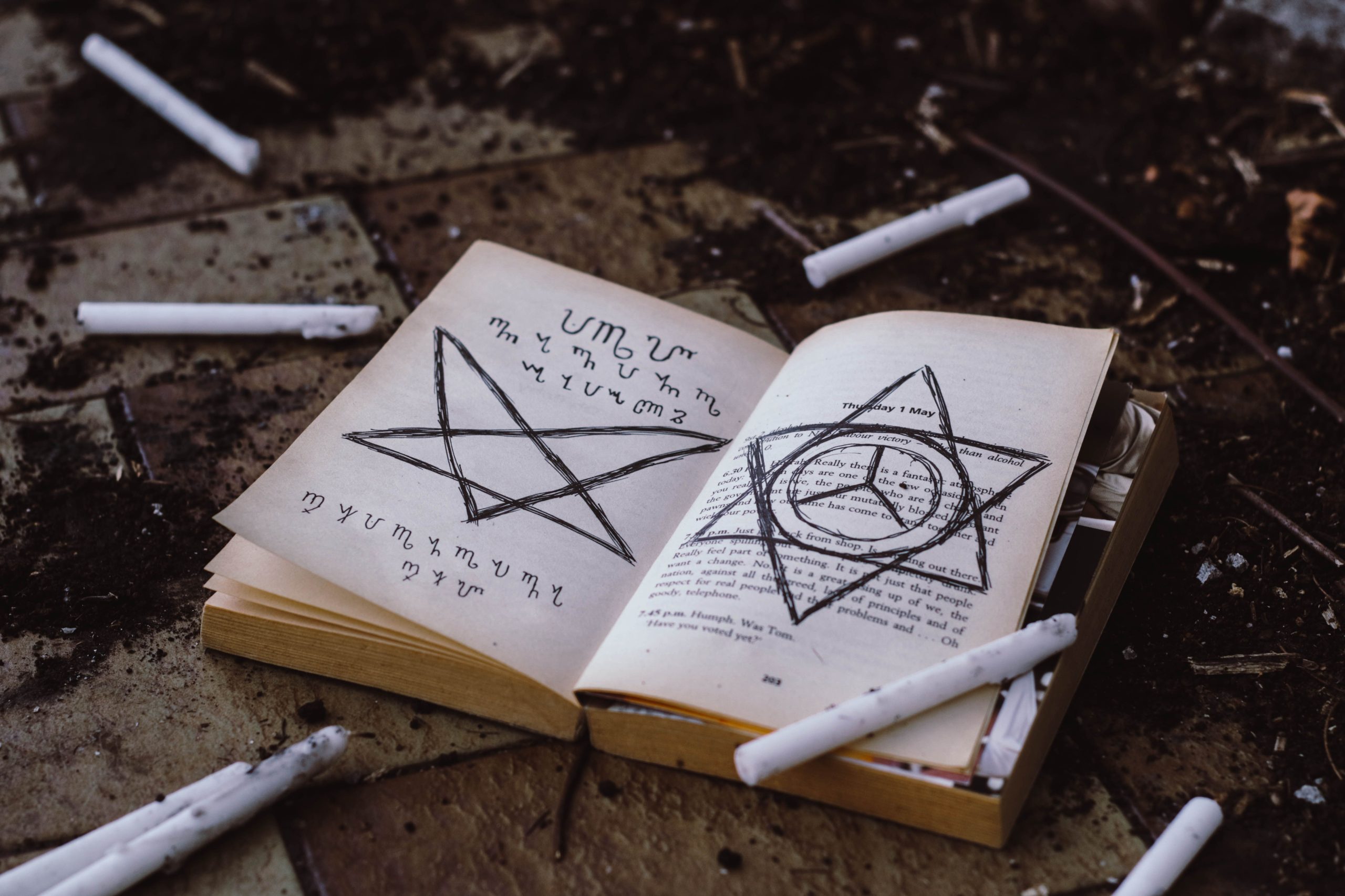 Livre mystique entouré de bougies allumées